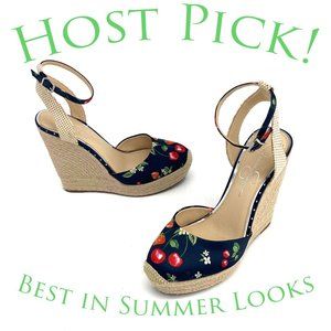 Cherry, Strawberry, and Flower Tall Wedge Sandals